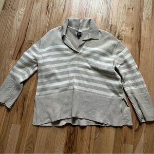 GAP 100% cotton striped sweater collar vneck